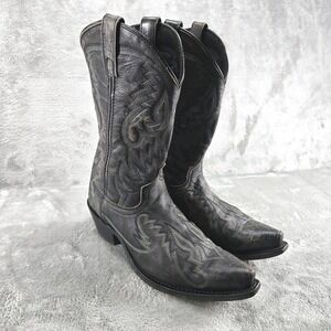 Laredo Garrett 68407 Men's 10 D Sanded Black Leather Cowboy Boots Snip Toe